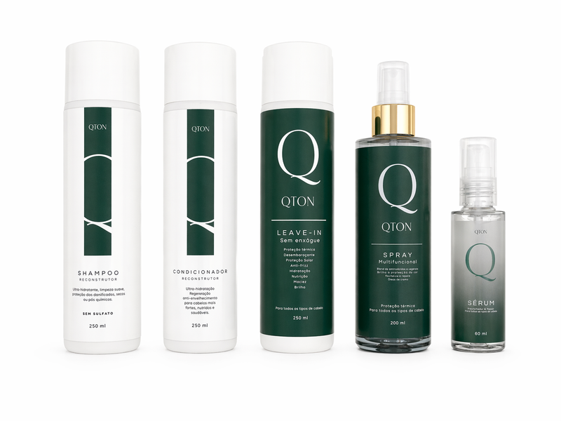 Kit Capilar Completo 5 Produtos Rotina Profissional Shampoo Condicionador Leave-in Spray Sérum — Ritual QTON