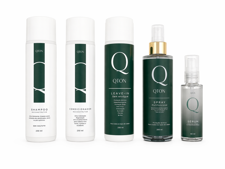 Kit Capilar Completo 5 Produtos Rotina Profissional Shampoo Condicionador Leave-in Spray Sérum — Ritual QTON
