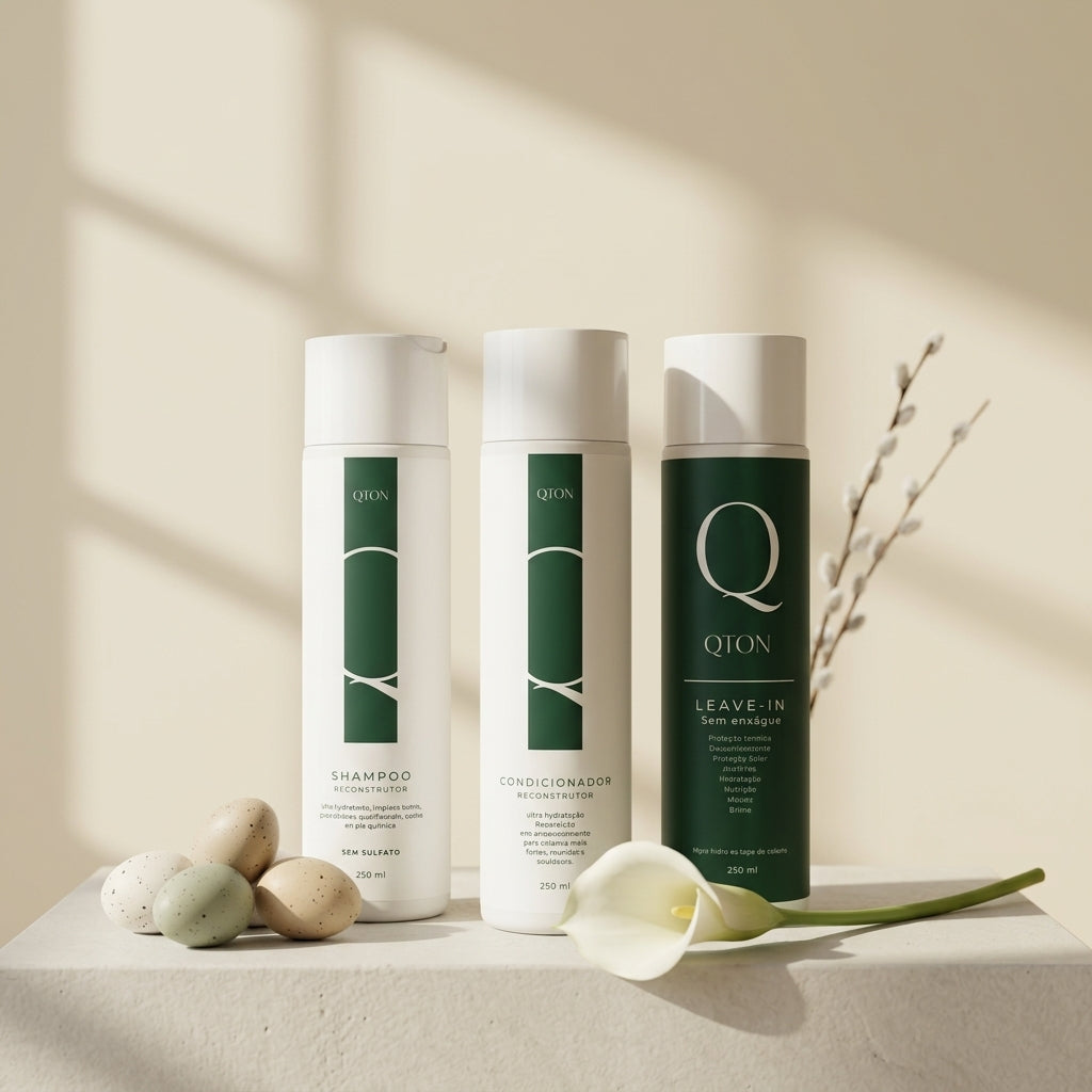 Kit Essencial Shampoo + Condicionador + Leave-in QTON